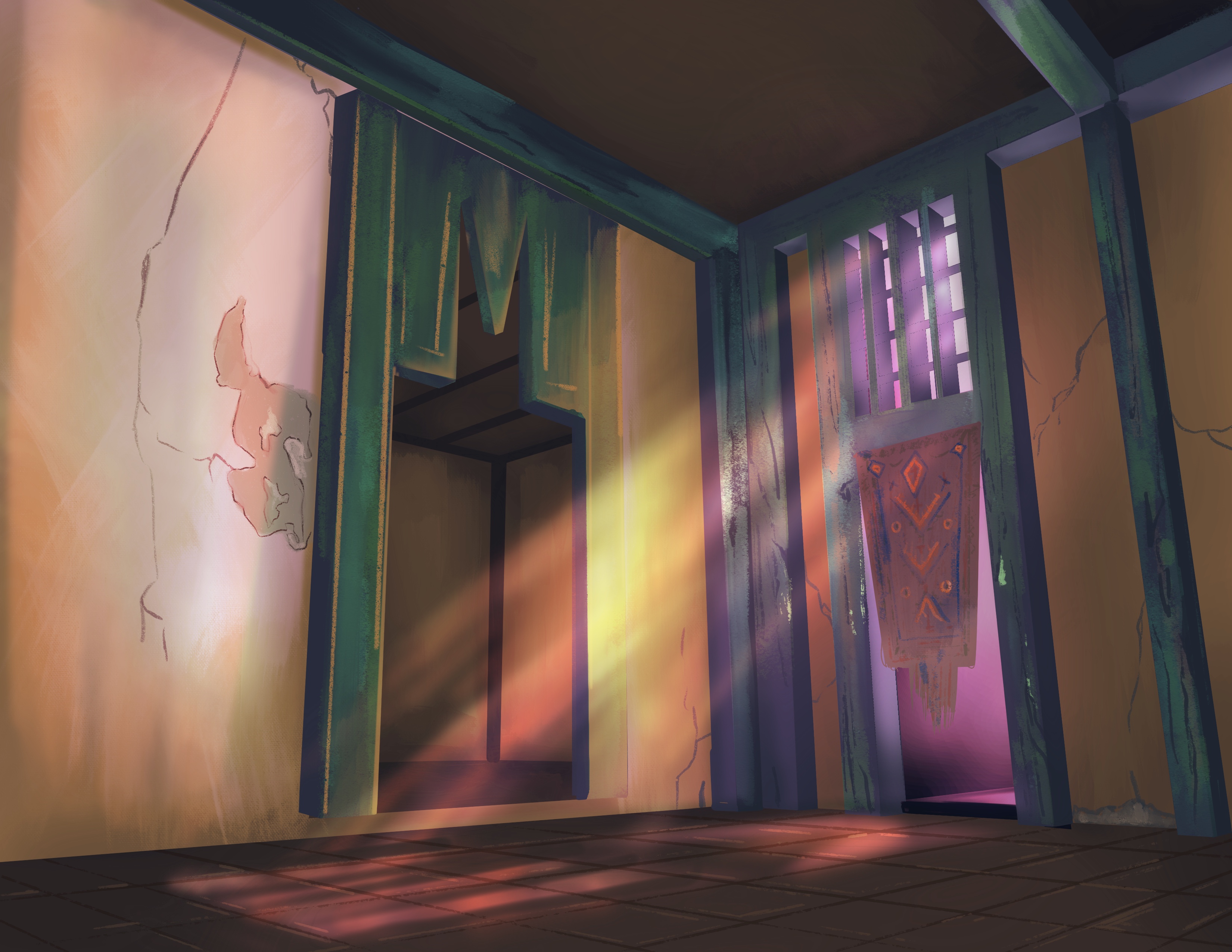 The interior of a fantasy adventuring hall